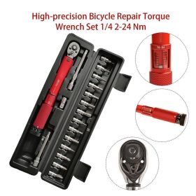 15Pcs Torque Wrench Set 1/4" 2-24Nm Bike Torque Wrench Allen Key Tool Socket Spanner Set Cycling Tool Bicycle Repair Kit (Color: 18pcs 2 to 24Nm)