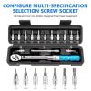 15Pcs Torque Wrench Set 1/4" 2-24Nm Bike Torque Wrench Allen Key Tool Socket Spanner Set Cycling Tool Bicycle Repair Kit